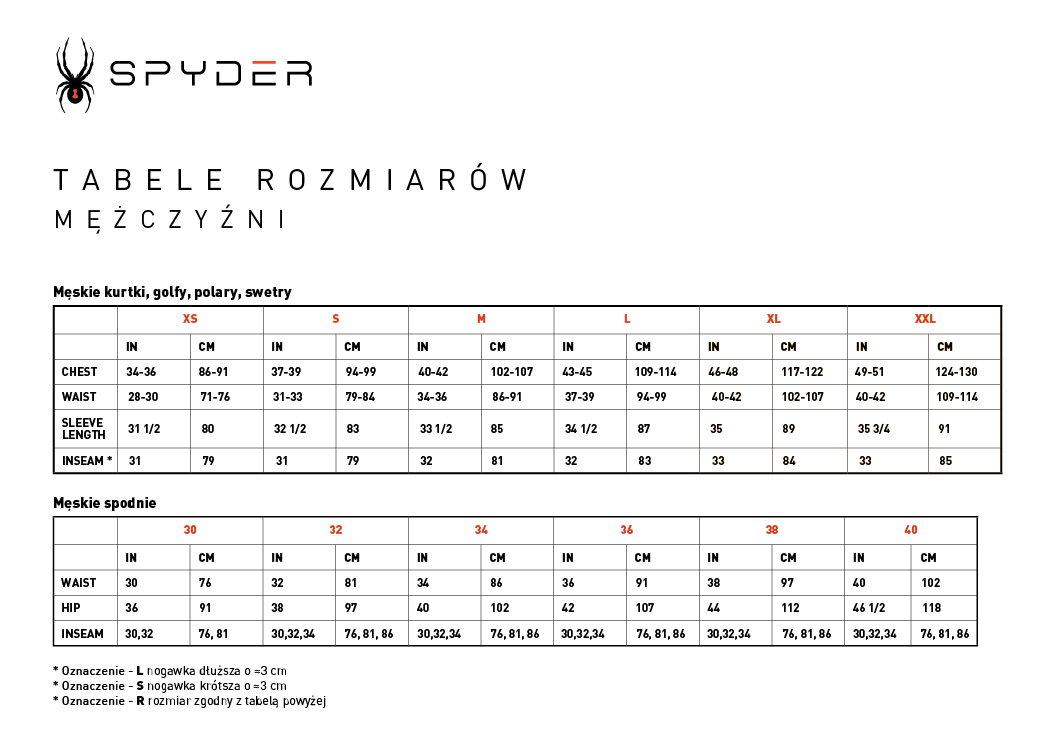 spyder-tabela-rozmiarów